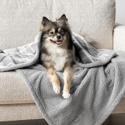 PetAmi WATERPROOF Dog Blanket for Bed, XL Dog Pet Blanket Couch Cover Protection, Sherpa Fleece Leakproof Bed Blanket for Crate Kennel Sofa Furniture Protector, Reversible Soft 80x60 Plaid Light Gray