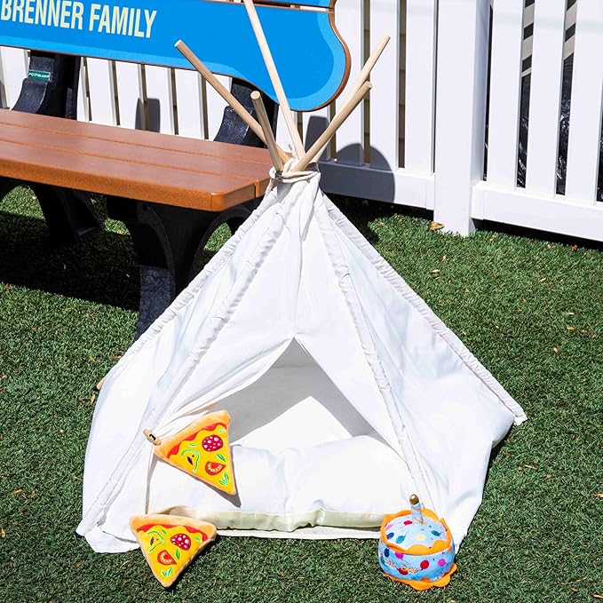 Cat Tent, Portable Dog Tent for Small Pets, Stylish Teepee Design, Cozy Hideaway Reduces Pet Stress, Easy Clean Canvas, Foldable Pet Bed - White, Portable