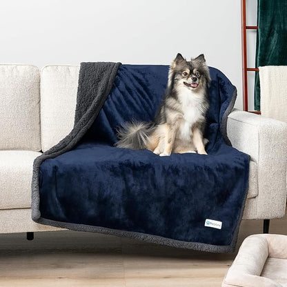 PetAmi Waterproof Dog Blanket for Medium Large Dog, Pet Puppy Blanket Couch Cover Protection, Sherpa Fleece Cat Blanket, Sofa Bed Furniture Protector Reversible Soft Plush Washable, 60x40 Navy Gray
