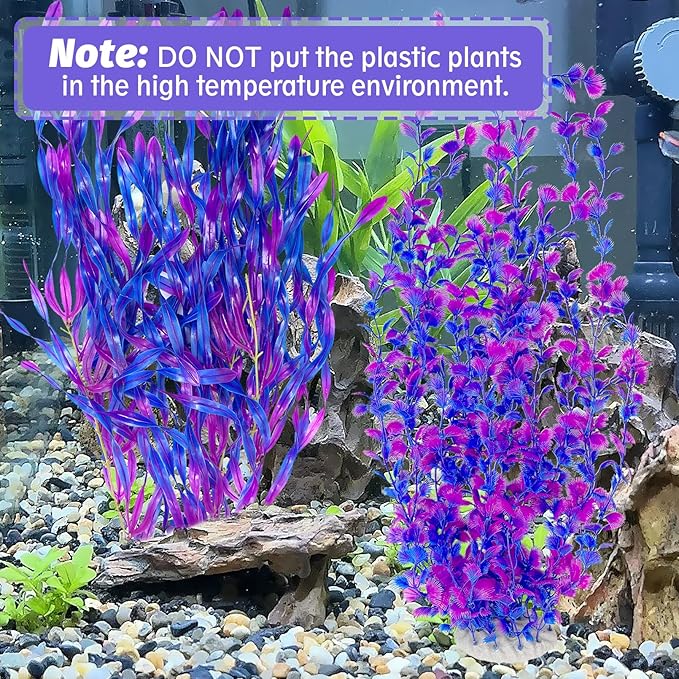 Hamiledyi Tall Aquarium Plants 23 Inches - Fish Tank Decorations, Artificial Green Water Plants Grass Cluster, Soft Plastic Fake Decor 2PCSï¼_urple Style Cï¼