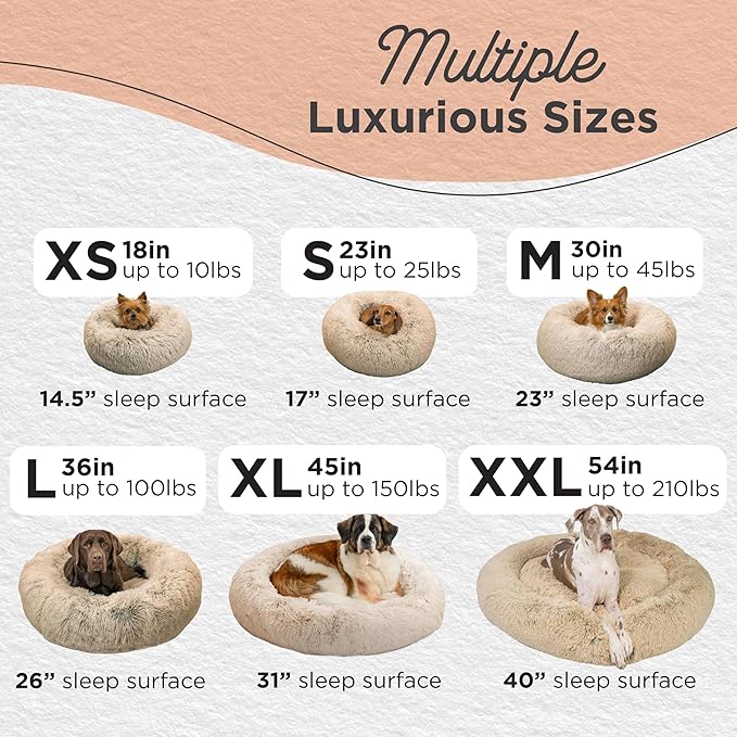Best Friends by Sheri Original Calming Donut Dog and Cat Bed, Shag Faux Fur, Taupe, (36in x 36in) - Anxiety Relief for Pets Up to 100 lbs