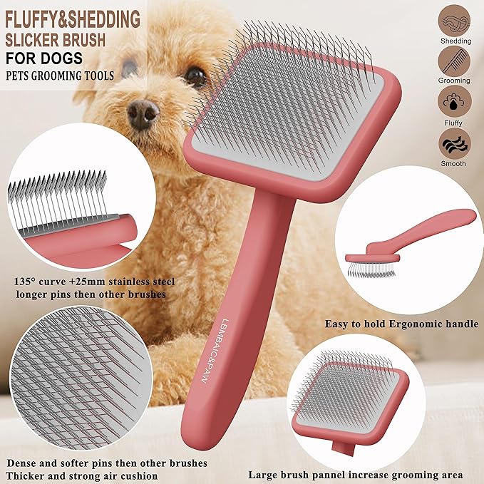 Dog Brushes for Poodle,Doodle,Goldendoodle,Labradoodle Coats Best Slicker Brush for Dogs Thick Long Curly Hair Shedding,Detangles,Fluffy Grooming Soft Long Pin Slicker Brush Dematting(Large)