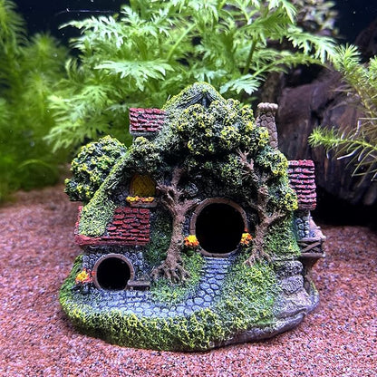 RVQIGYP[Magic Underwater Cabin Fish Tank Landscaping Hobbit House Decoration | Handmade Resin Material Waterproof and Anti-Fading | Fairy Tale Style Aquarium Landscaping Give Away Water Plants
