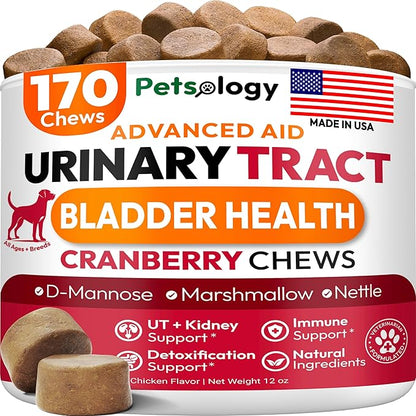Dog UTI Treatment - 170 Cranberry Chews for Dogs - Urinary Tract Infection, Bladder & Kidney Health Multivitamin - Cranberry Supplement for Dogs with D-Mannose - Dog Vitamins and Supplements