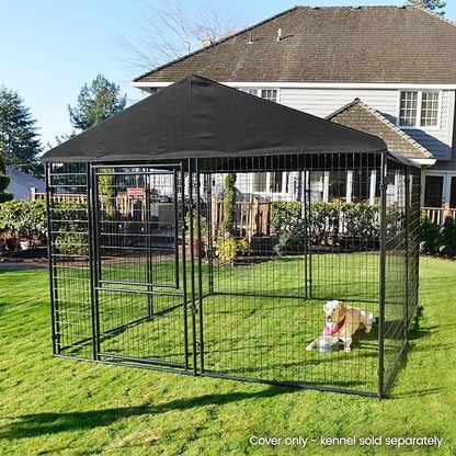 10 by 10 Feet Black Extra Large All Season Outdoor Waterproof Fully Enclosed Dog Run Kennel Cover with Sturdy Elastic Cords