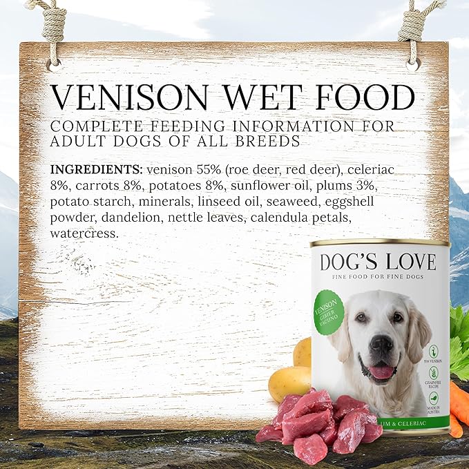 DOG'S LOVE Single Protein, Limited Ingredients, Ethically Sourced, Grain Free Wet Dog Food - Canned Soft Dog Food, Grain Free Dog Food for Your Dog - Premium Can Dog Food | 6 cans (14.1 Oz, Venison)