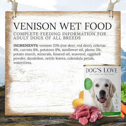 DOG'S LOVE Single Protein, Limited Ingredients, Ethically Sourced, Grain Free Wet Dog Food - Canned Soft Dog Food, Grain Free Dog Food for Your Dog - Premium Can Dog Food | 6 cans (14.1 Oz, Venison)