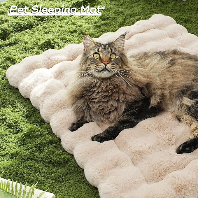 Dog Beds Mats Cat Bed Mat Plush Faux Fur Puppy Pad with Anti-Skid Bottom Cozy Kitten Bed for Carriers/Floor Dog Friendly 27 x 20 Inch Large Coffee