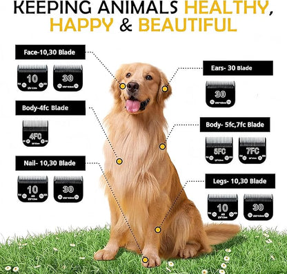 7F Dog Clipper Blade: Titanium Coated SK2 Steel, Universal Fit for Andis, Oster A5, Wahl KM - 1/8" Cut for Dogs & Cats