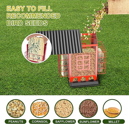 Bird Feeders for Outdoors Hanging, Metal Bird Feeder with Double Suet Cage Cake, Large Capacity, Birdfeeders Sturdy & Weatherproof, Easy to Clean & Refill, Great for Attracting Wild Birds