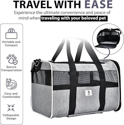 Pet Carrier with Wheels by Birch & Key – Grey Color - Airline Approved Rolling Pet Carrier – Soft Dog & Cat Travel Carrier - Small Dog Carrier – Removable Wheels - 17.5” x 12” x 12”