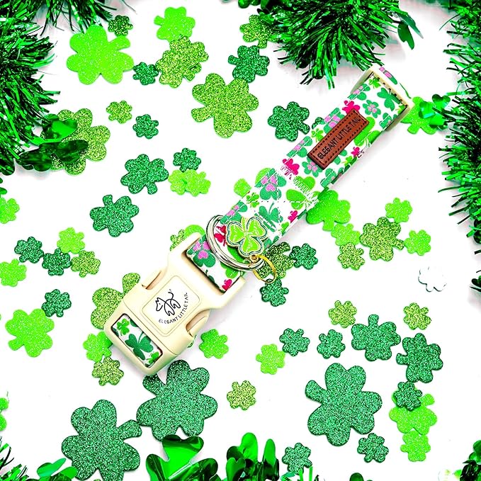 Elegant little tail St Patrick's Day Dog Collar-Green Cute Colver Cotton Shamrock Pet Collar Trefoil Holiday Adjustable Cotton Pet Collar with Quick Release Buckle for Small Medium Large Dogs