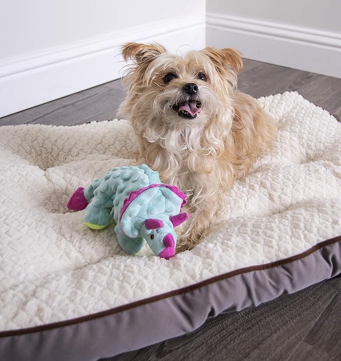 goDog Dinos Frills Squeaky Plush Dog Toy, Chew Guard Technology - Teal, Small