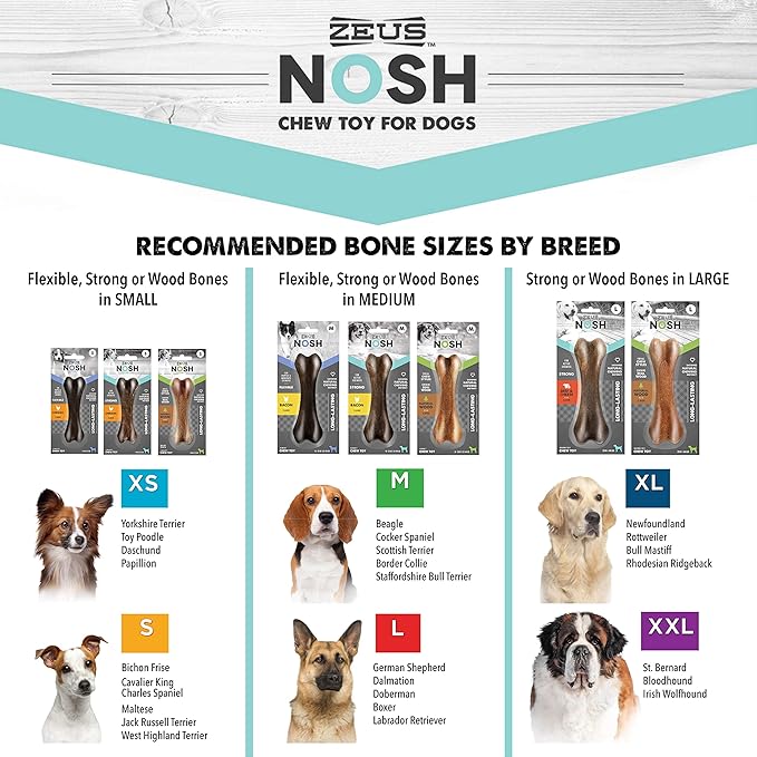 ZEUS Nosh Strong Dog Chew Bones, Dog Chew Toys for Aggressive Chewers, Long Lasting Chicken Flavor, Medium