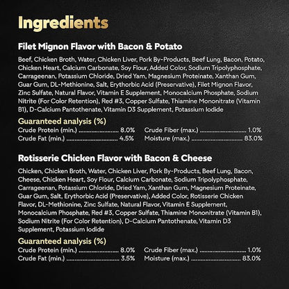 Cesar Wet Dog Food Loaf in Sauce Rotisserie Chicken Flavor with Bacon & Cheese and Filet Mignon Flavor with Bacon & Potato Variety Pack, 3.5 oz. Easy Peel Trays (12 Count, Pack of 2)