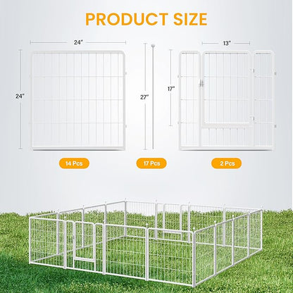 Dog Playpen 24 Inch 16 Panels, Ideal Dog Fence for Puppy/Small Dogs Indoor & Outdoor Bliss, Perfect Dog Pen for Camping, Yard, RV, Garden Fence, White