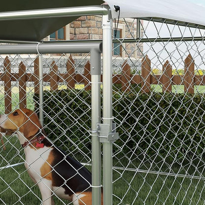 PawHut Large Dog Kennel Outside, Heavy Duty Dog Cage with Waterproof Cover, Outdoor Fence Dog Run with Galvanized Chain Link, Secure Lock, 6.6' x 6.6' x 4.9'
