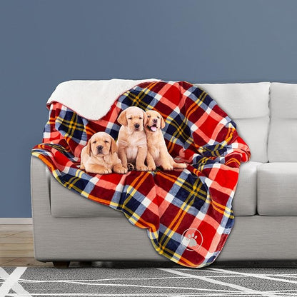 PETMAKER Waterproof Pet Blanket - 50x60 Reversible Plaid Throw Protects Couch, Car, Bed from Spills, Stains, or Fur - Dog and Cat Blankets (Red)