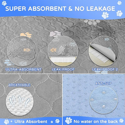 Aitmexcn Washable Puppy Dog Pee Pad, 2PCS 100% Waterproof Whelping Training Mat for Puppy/Senior Dog, Fast Drying Reusable Puppy Pads for Indoor, Outdoor and Car Travel- 36 x 48'' Llight Gray