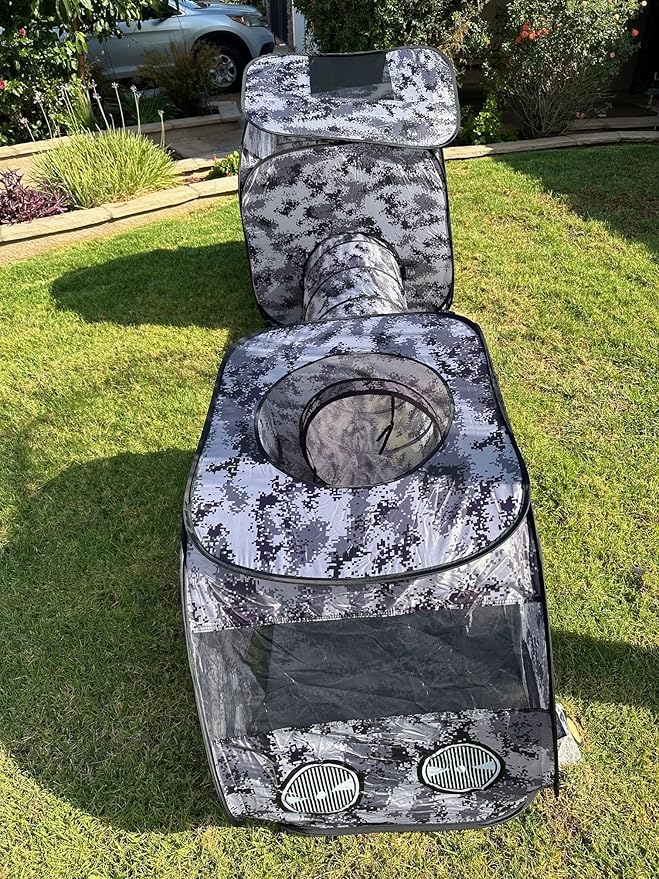 3-Piece Mesh & Nylon Cat/Dog Tent Set, Tunnel Connects Two Houses, Digital Camo Gray, Carrying Case (Green Digital camo)