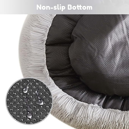 2021 Upgraded Western Home Round Dog Bed for Small Dogs, Calming Donut Cuddler Pet Bed,Fluffy Plush Faux Fur Cat Bed(24", Grey)