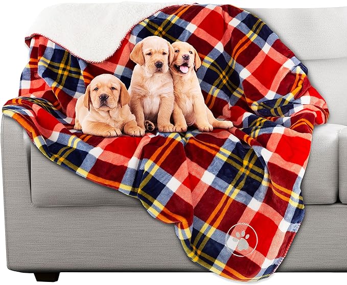 PETMAKER Waterproof Pet Blanket - 50x60 Reversible Plaid Throw Protects Couch, Car, Bed from Spills, Stains, or Fur - Dog and Cat Blankets (Red)