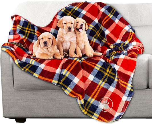 PETMAKER Waterproof Pet Blanket - 50x60 Reversible Plaid Throw Protects Couch, Car, Bed from Spills, Stains, or Fur - Dog and Cat Blankets (Red)
