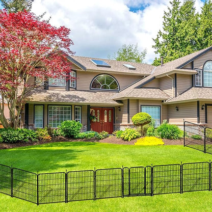 24 in(H) Decorative Garden Fence with Gate,16 Panels Total 31.4 Ft(L) Heavy Duty Iron Animal Barrier Fence for Yard,Suitable for Indoor Pet Or Outdoor Dog Fencing, Garden Border Fence