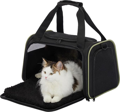 PETSFIT Pet Carrier Airline Approved with Extendable Mat, Dog Carriers for Small Dogs, TSA Approved Pet Carrier, Puppy Carrier for Small and Medium Cats Under 12 Lbs, Black