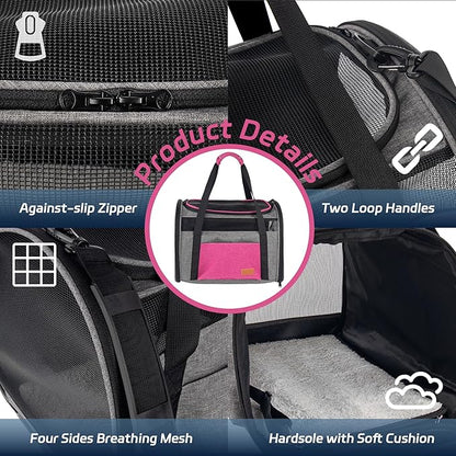 Cat Carrier for Large Cats 20 lbs, Soft Sided Breathable Mesh Cat Travel Carrier, Large Cat Carrier Airline Approved, Washable Pet Carrier for Cats Small Dogs Puppies, Foldable Cat Carrier, Pink