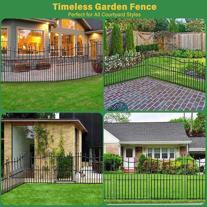 5 Panels No Dig Decorative Garden Fence with Gate, 32in(H) _ 11ft(L) Heavy-Duty Rustproof Metal Panels, Outdoor Dog Barrier for Yard & Patio, Landscape, Border| Portable Temporary Fencing
