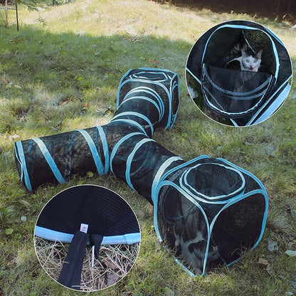 Cat Furniture Tent for Indoor and Outdoor Playpen Portable Cat Tunnels, Outdoor Kennel (2 Cube + 3-Way Tunnel)