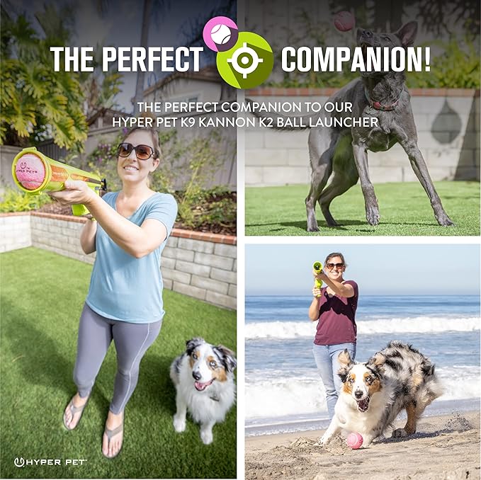Hyper Pet Tennis Balls for Dogs (Pet Safe Dog Tennis Ball for Exercise and Training, Interactive Toys work with Hyper Pet K9 Kannon K2 Launcher - 4 Pack 2.5" Pink