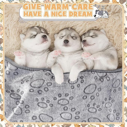 Tegeme 12 Pieces Pet Blanket Soft Fleece Dog Fluffy Doggie Warm Felt Throw Spring Cute Paw Print Puppy Kitten Sleep Mat Bed Covers for Cat(30 x 20 Inch,Gray)