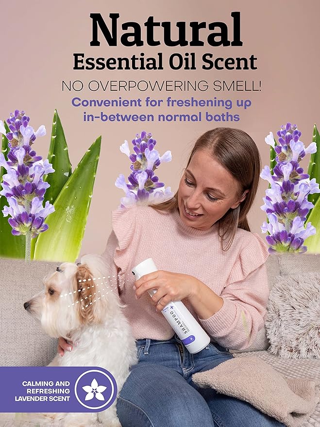 Pets Hypoallergenic Waterless Shampoo | Lavender & Chamomile Formula for Dogs w/ Sensitive Skin | Easy Use 4-n-1 No-Rinse Pet Shampoo, Moisturizer, Conditioner, Deodorizer | Rinse Free Dog Bath