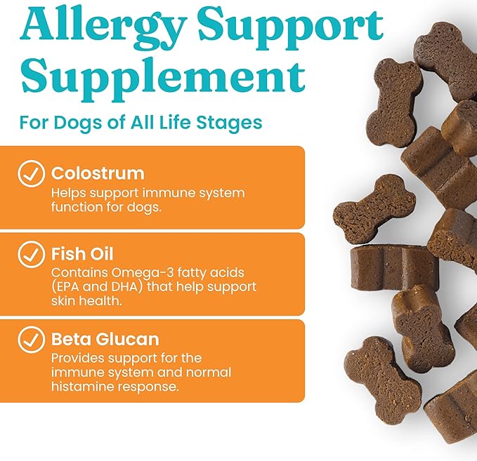 Solid Gold Dog Allergy Relief Chews - Dog Itching Skin Relief & Seasonal Allergies Support - Alaskan Salmon Oil for Dogs Skin, Coat & Immune Support - Bacon Flavor Soft Allergy Chews for Dogs -120ct