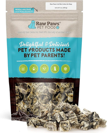 Raw Paws Cod Skin Cubes for Dogs, 5-oz  Cod Skins for Dogs - Fish Skins for Dogs - Fish Skin Chews for Dogs - Cod Skin Dog Treats - Cod Treats for Dogs - Crunchy Cod Treats for Dogs - Cod Dog Treats