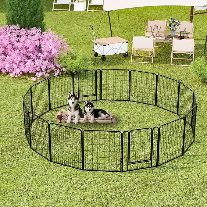 16 Panel Dog Playpen,Heavy Duty Metal Outdoor Indoor Dog Playpen for Puppies and Small Animals,Black