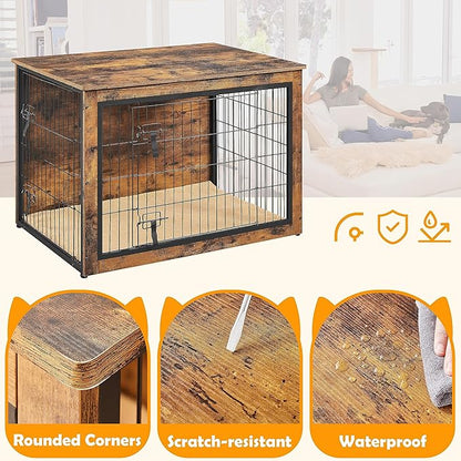 Yaheetech 40'' Dog Crate Furniture with Cushion Wooden Dog Crate with Double Doors/Adjustable Feet Side End Table for Small/Medium Dogs