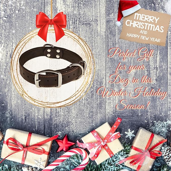 ADITYNA Heavy Duty Black Leather Dog Collar - Soft and Strong Dog Collar for Medium Dogs (Medium: Fit 13" - 20" Neck, Black)