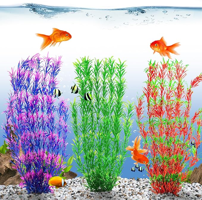 MyLifeUNIT Aquarium Plants, 21 Inches Tall Plastic Fish Tank Plants for Fish Tank Decorations and Aquarium Decor (Green)