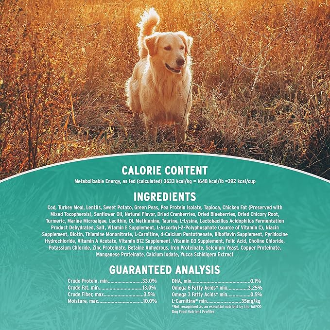 Annamaet Grain-Free Sustain Formula Dry Dog Food, (Line-Caught Cod & Free-Range Turkey), 25-lb Bag