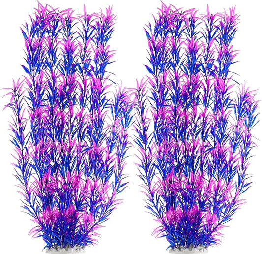 MyLifeUNIT Aquarium Plants, 21 Inches Tall Plastic Fish Tank Plants for Fish Tank Decorations and Aquarium Decor (Purple)