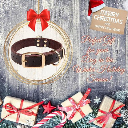 ADITYNA Heavy Duty Leather Dog Collar for Medium Dogs - Soft and Strong Leather Dog Collar for Medium Dog Breeds (Medium: Fit 13" - 20" Neck, Brown - Gold Colored Buckle)