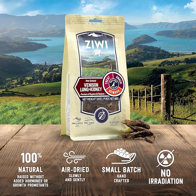 ZIWI Dog Chews and Treats  Venison Lung & Kidney - All Natural, Air-Dried, Single Protein, Grain-Free, High-Value Treat, Snack, Reward 2.1 Ounce (Pack of 1)