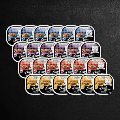 Cesar Wet Dog Food Loaf in Sauce Rotisserie Chicken, Filet Mignon, Angus Beef, and Ham & Egg Flavors Variety Pack, 3.5 oz. Easy Peel Trays (24 Count, Pack of 1)