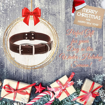 ADITYNA Heavy Duty Leather Dog Collar for Large Dogs - Soft and Strong Leather Dog Collar for Walking, Training, Hiking, Hunting, and Running (Large: Fit 17" - 23" Neck, Brown)