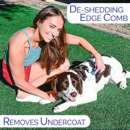 6 In 1 Premium Dog Brush Set - Dog Grooming Brushes - Ball Pin & Bristle Brush, Curved Blade Dematting Comb, Slicker Brush, Deshedding Edge Comb, Detangling Pet Comb