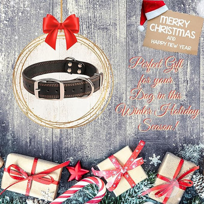 ADITYNA Heavy Duty Leather Dog Collar for Large Dogs - Soft and Strong Leather Dog Collar for Walking and Training (Large: Fit 17" - 23" Neck, Black)