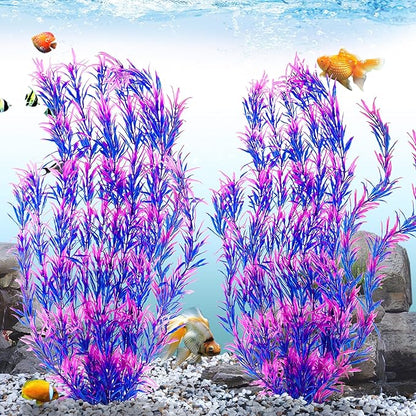 MyLifeUNIT Aquarium Plants, 21 Inches Tall Plastic Fish Tank Plants for Fish Tank Decorations and Aquarium Decor (Purple)